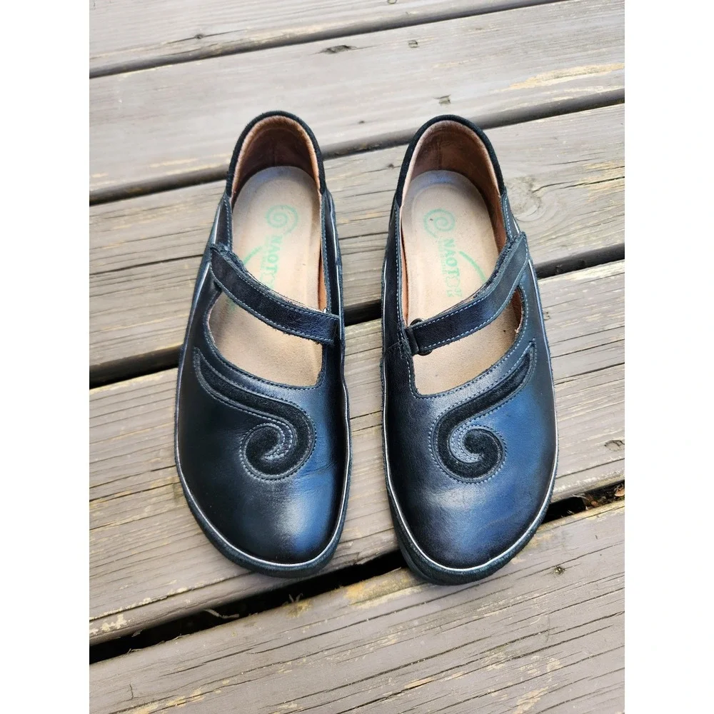 Naot Matai Mary Jane Black‎ Madres Leather Suede Swirl Shoes 37 US 6